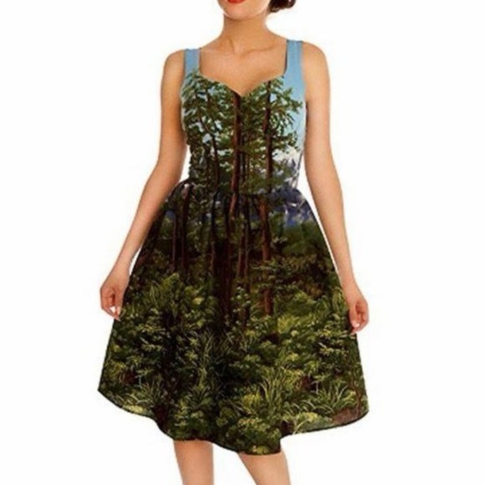 Retrolicious Redwood Forest Dress mountains sleeveless pinup fit flare cotton XL